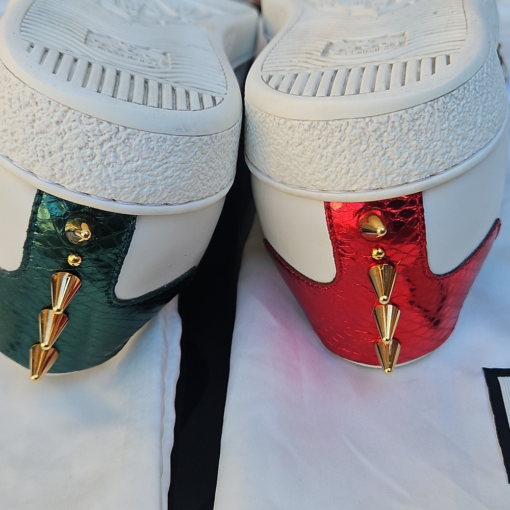 Gucci Ace White Calfskin Pearl & Spike Sneakers Sz. 38 1/2 - Picture 11 of 12